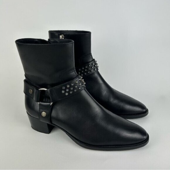 Saint Laurent Studded Black Leather Wyatt Boot Size 39 - Picture 9 of 13